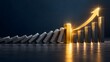 © MAMA Studio - Golden domino stopping a chain reaction and transforming into an upward glowing arrow representing crisis management and economic recovery