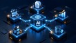 © Ahmed - Advanced artificial intelligence agent hub managing enterprise scheduling analytics and database workflows on an isometric glowing digital platform