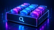 © Ahmed - Glowing neon digital filing cabinet with search interface organizing secure virtual documents and corporate data analytics in a futuristic cyberspace