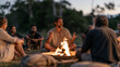 © AnastasiiaRozhmanova - Wide shot of an indigenous Australian community gathering around a fire at night, elders speaking while young adults listen, cultural healing circle, community mental health