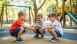 © Olia - Happy children playing games on outdoor playground in public park on sunny summer day active kids lifestyle and friendship concept