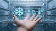 © Gibster - Cold chain storage logistics warehouse refrigerated transport concept with hand and digital icons showing temperature control and quality assurance