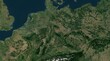 © DAILY PHOTO - Realistic satellite-style map of Germany showing green landscapes, forests, mountains, and geographic terrain from an aerial perspective.