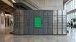 © Irvan - Modern Parcel Locker Station with Green Screen Display in Office Lobby