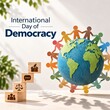 © Nafish - International Day of Democracy Creative Poster with Global Globe, Diverse People, Equality, Voting and Civic Participation