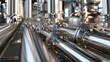 © The Little Hut - Industrial metal pipes and complex plumbing system in a modern factory or refinery