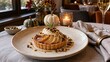 © PhotoVibe - Gluten free pear tart plated with rosemary cream in a boutique hotel dining room