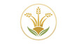 © Sumon Creatives - Elegant round emblem featuring golden wheat ears growing from fresh green leaves inside a double thin golden circle.