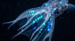 © Yassine - Bioluminescent deep sea squid glowing with vibrant blue lights in the dark ocean