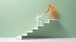 © GRAPHIC - Paper figures helping each other climb stairs against a green wall