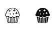 © VisionGrafix - Cupcake vector icon isolated on white Black and white outline line art and solid glyph silhouette