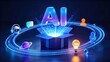 © wilson - Futuristic 3D artificial intelligence concept with glowing AI text coming out of open blue box connected with digital icons robot and idea light bulb innovation technology concept