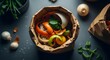 © calon - Top View of Vegetable Scraps in a Paper Bag for Composting.