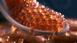© The Little Hut - Close-up Macro Shot of Salmon Roe Caviar Pearls on a Spoon, Showcasing Texture and Rich Orange Color