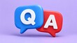 © Perfect Pixel Studio - 3D render of Q and A speech bubbles with question and answer text, representing online customer support, helpdesk, and assistance concept