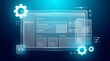 © MHS-AI - Futuristic software development platform interface with glass UI elements and gears