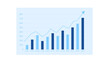 © Sqyrex - Annual business growth bar chart on transparent background, Business bar chart with monthly labels from january to december rising columns, grid lines, and an upward trend arrow showing annual growth.