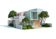 © ASHA - Modern minimalist pastel colored architectural house model with green trees and landscaping