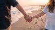 © Menaka - Age Gap Couple Holding Hands on Beach, Fingers Interlaced, Love, Romance and Connection