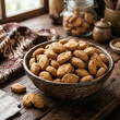 © review stocker - Bowl of Fresh Walnuts on Rustic Wooden Table.