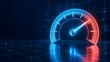 © karmila - Futuristic glowing speedometer indicating high performance and rapid internet connection speed on digital grid
