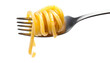 © pixelcommando - Spaghetti on fork close-up with tasty noodles and sauce for delicious Italian meal.