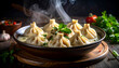© fedor_13 - Khinkali juicy dumpling bursting with hot broth and steam