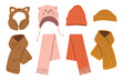 © YelloDesign - Vector hand drawn collection of cute trendy colorful hats, headwears and scarfs on white background