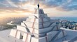 © chand - Successful businessman standing on top of concrete pyramid, leadership and career achievement concept, corporate growth and ambition