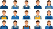 © rezaul4022 - Diverse set of worker avatar icons featuring people in blue uniforms and protective aprons