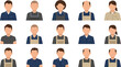 © rezaul4022 - Professional worker avatar icons in blue and brown uniforms with various hairstyles and aprons
