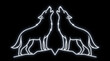 © Rizwanda - Neon Wolf Howling Outline Graphic Design on Black Background