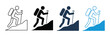 © Rakib - Hiking icon set featuring backpacker climbing mountain peaks and trekking man silhouettes for outdoor adventure, mountaineering, travel, and tourism.