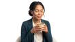 © muhammad - Professional business woman drinking hot coffee, successful female executive holding ceramic mug, peaceful office break and morning routine isolated PNG with Transparent Background