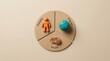 © Masque - Triple bottom line concept featuring an earth globe, people figure, and coins on cardboard.