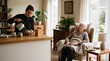 © edivaldo - Young woman pouring hot water into teapot for elderly woman resting in armchair