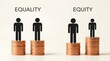© sharmin - Conceptual illustration showing the difference between equality and equity using human figures standing on gold coin stacks