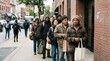 © WellnessCaptures - Diverse group of people waiting in line on a city street.
