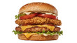 © Alexa - Double chicken burger with cheese lettuce tomato pickles and mayonnaise, isolated on transparent background