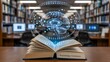 © Mst Rozina Pervin - Open book with glowing digital brain emerging during library study session for technology concept