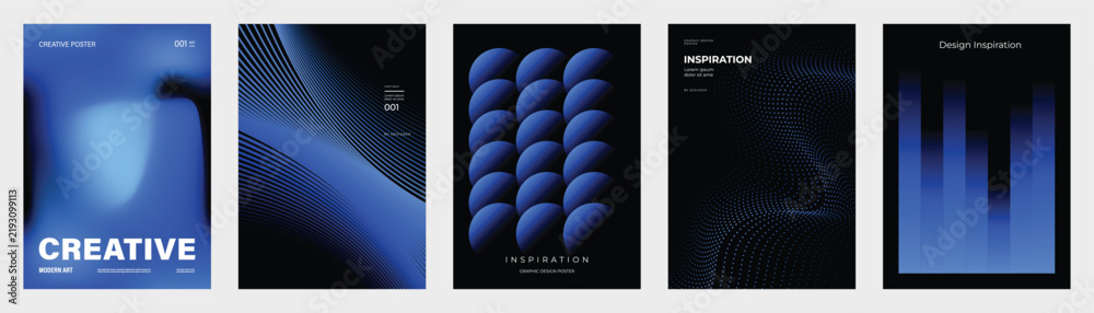 Sphere Layout Shape Abstract blue gradient poster templates set. Vector futuristic ...