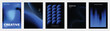 © TWINS DESIGN STUDIO - Abstract blue gradient poster templates set. Vector futuristic backgrounds with flowing waves, 3D spheres, mesh lines, blurred shapes and geometric bars for modern creative layouts.