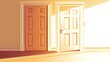 © montong - Two doors in a bright hallway with one open and one closed, presenting a conceptual choice, decision-making moment, new opportunities, and pathways in life