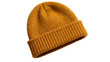 © Mia - Mustard yellow knitted beanie hat with ribbed cuff, isolated on transparent background