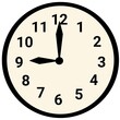 © kee - Minimalist wall clock face showing the time at nine o'clock with bold black numbers on white