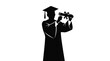 © Saif - Graduate silhouette wearing academic gown and mortarboard cap holding rolled diploma with ribbon isolated on white background as a vector icon for educational success concepts