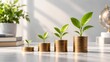 © Arfan - Green plant sprouts growing on ascending stacks of gold coins representing financial growth, investment success, and sustainable wealth management concept.