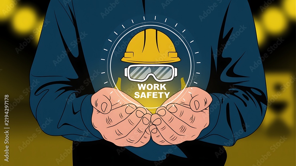 Safety Dojo Vector Worker holding safety equipment symbol representing workplace ...