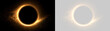 © Pro_Light - Golden glowing ring frame with sparkling dust. Abstract circular light effect on black and transparent background. Cosmic solar eclipse portal design element