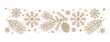 © Velixar Design - Decorative winter border element featuring stylized golden snowflakes and evergreen pine branches with a rustic pine cone